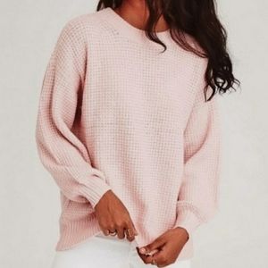 AEO American Eagle Oversized Balloon Sleeve Knit Crewneck Sweater